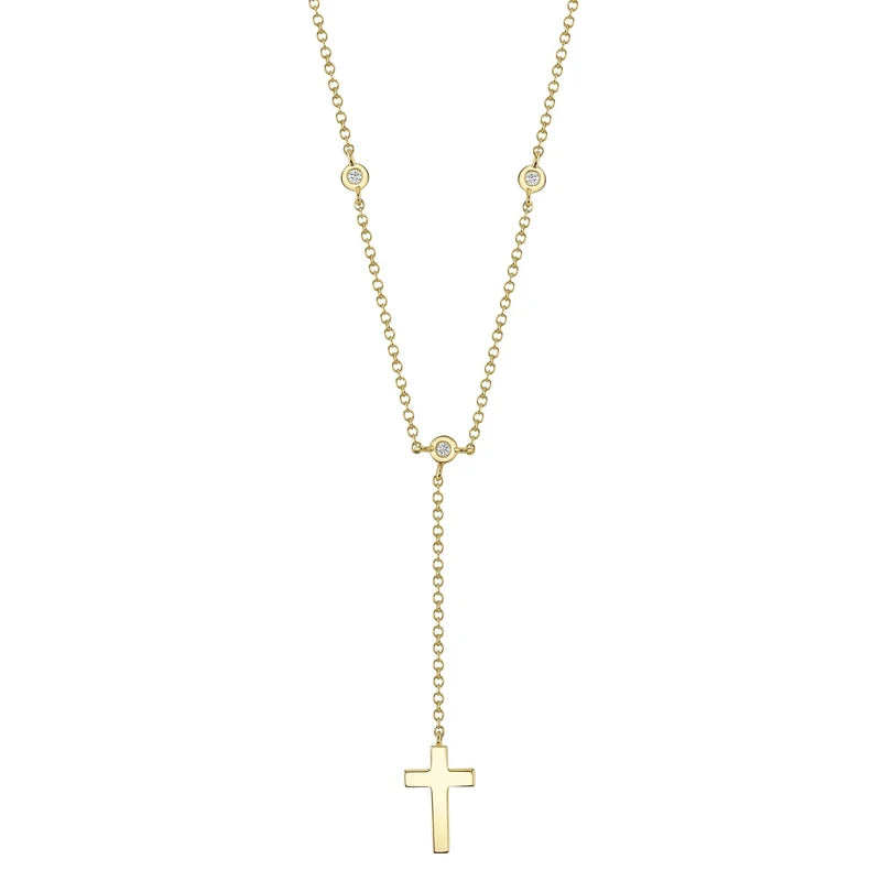 0.04ctw Diamond Bezel Cross Lariat Necklace