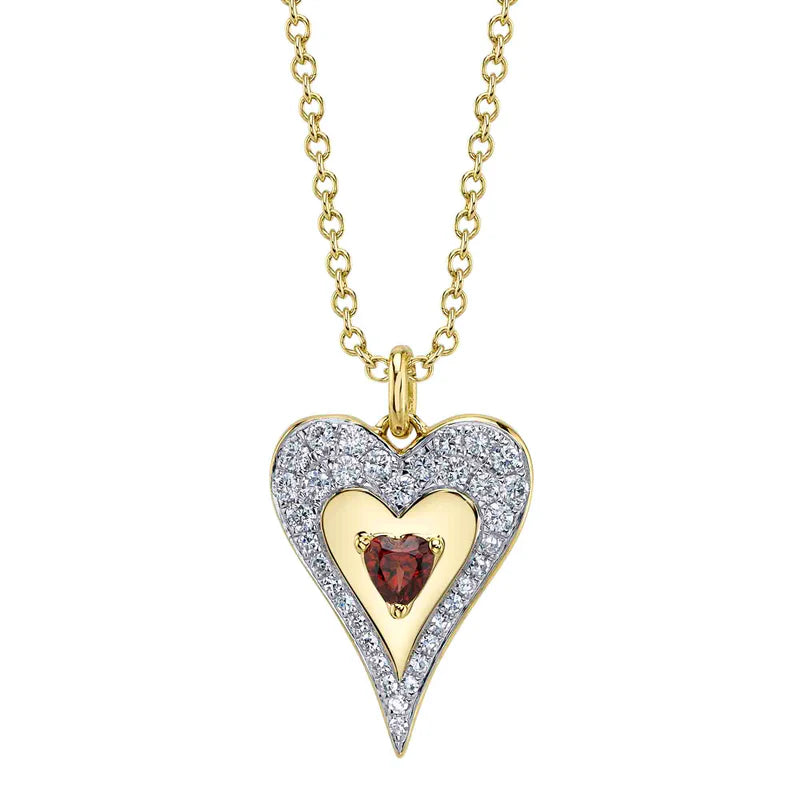 0.20ctw Diamond and Garnet Heart Necklace