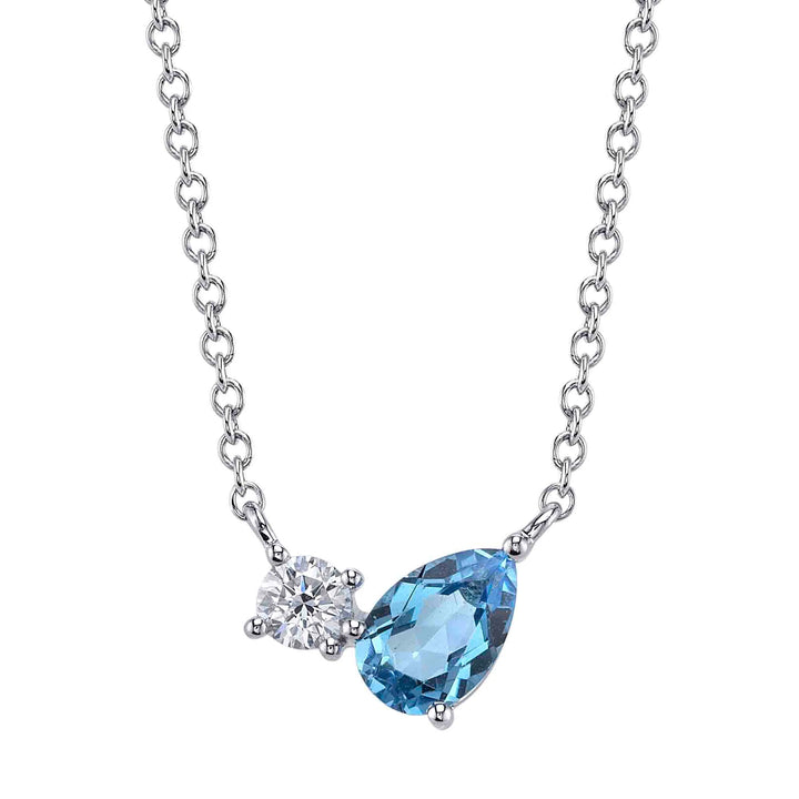 0.11ctw Diamond & Swiss Blue Topaz Pear Necklace