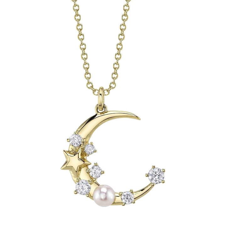 0.30ctw Diamond & Cultured Pearl Crescent Moon Necklace