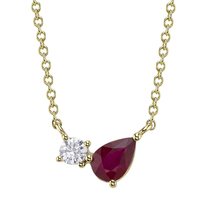 0.11ctw Diamond and Ruby Pear Necklace