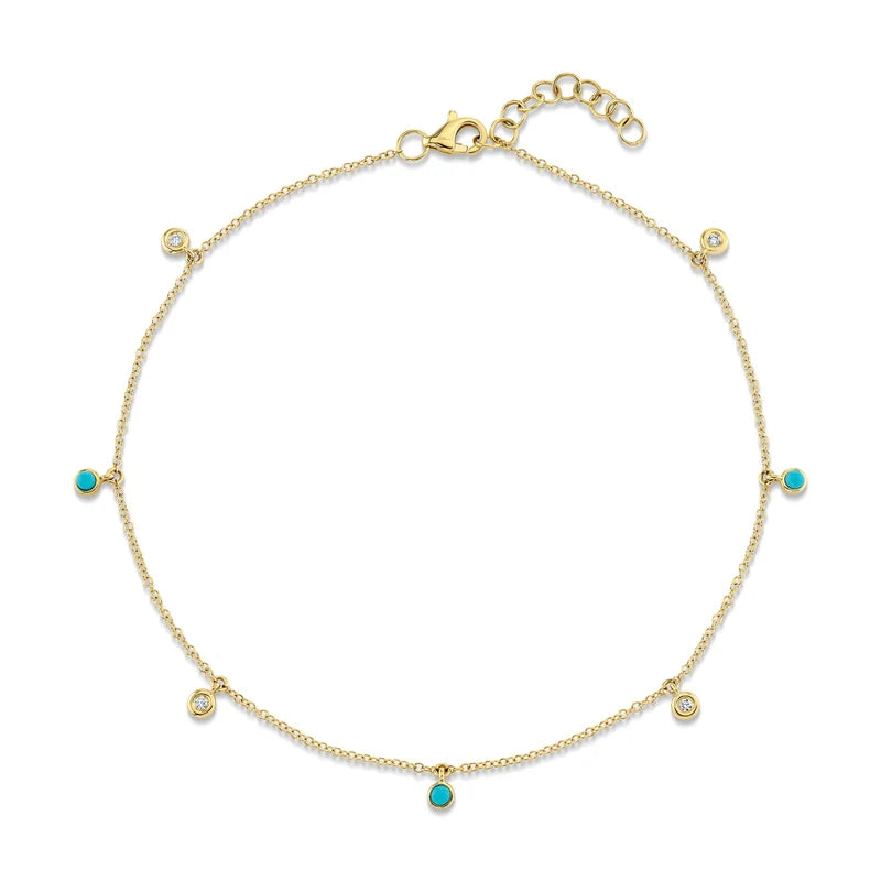 0.06ctw Diamond and Turquoise Bezel Anklet
