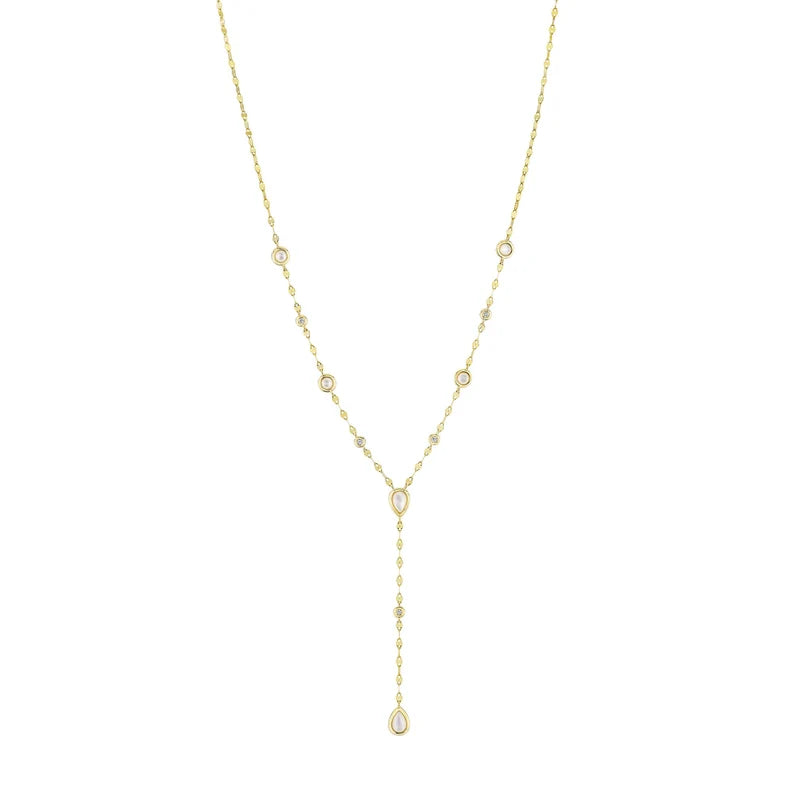 0.07ctw Diamond & Mother of Pearl Lariat Sparkle Chain Necklace