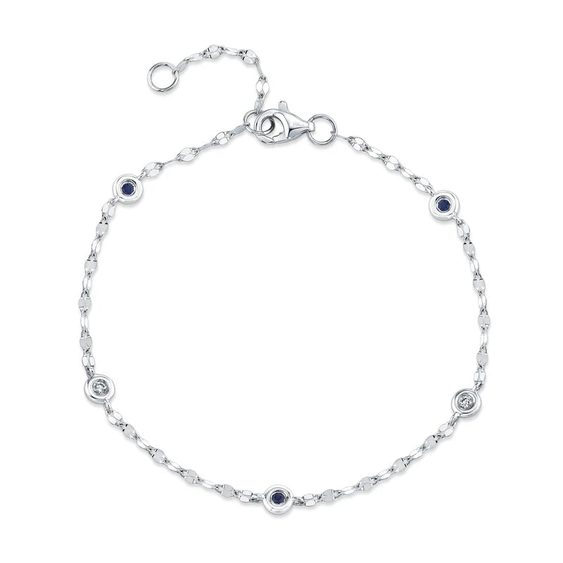0.04ctw Diamond & Sapphire Station Sparkle Chain Bracelet