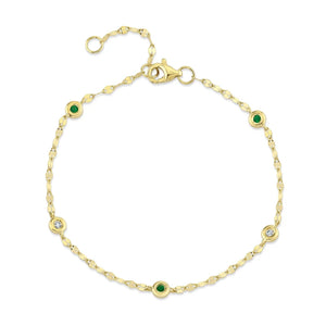 0.04ctw Diamond and Emerald Station Bracelet