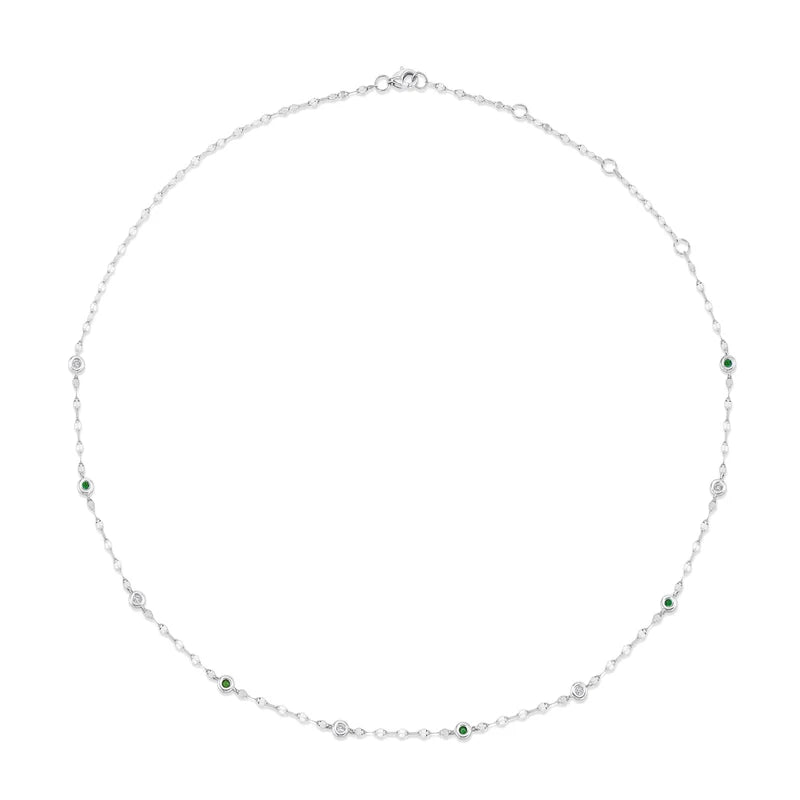 0.09ctw Diamond and Emerald Station Sparkle Necklace