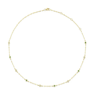 0.09ctw Diamond and Emerald Station Necklace