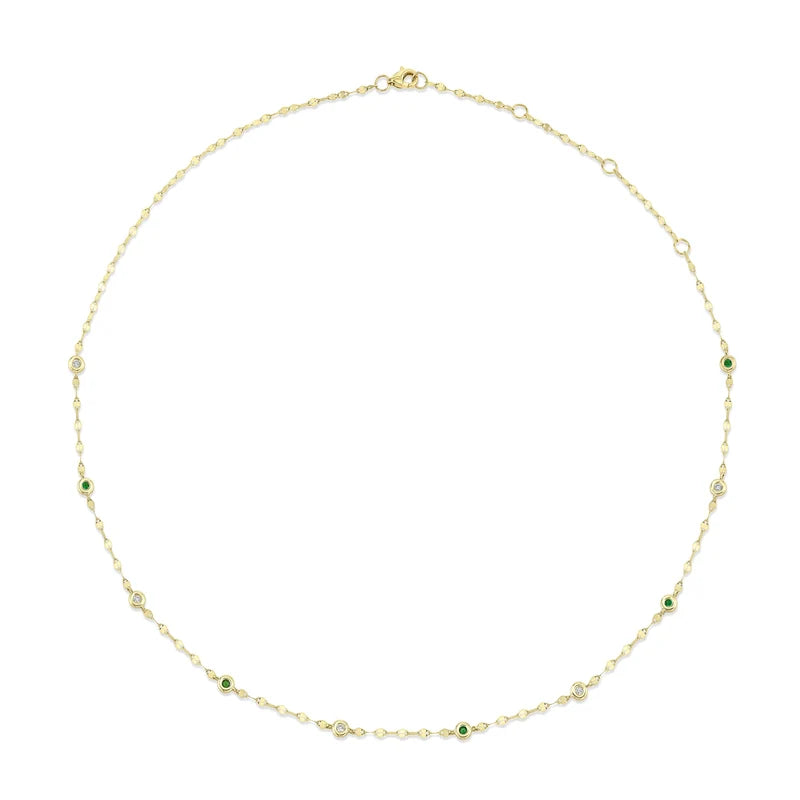 0.09ctw Diamond and Emerald Station Necklace