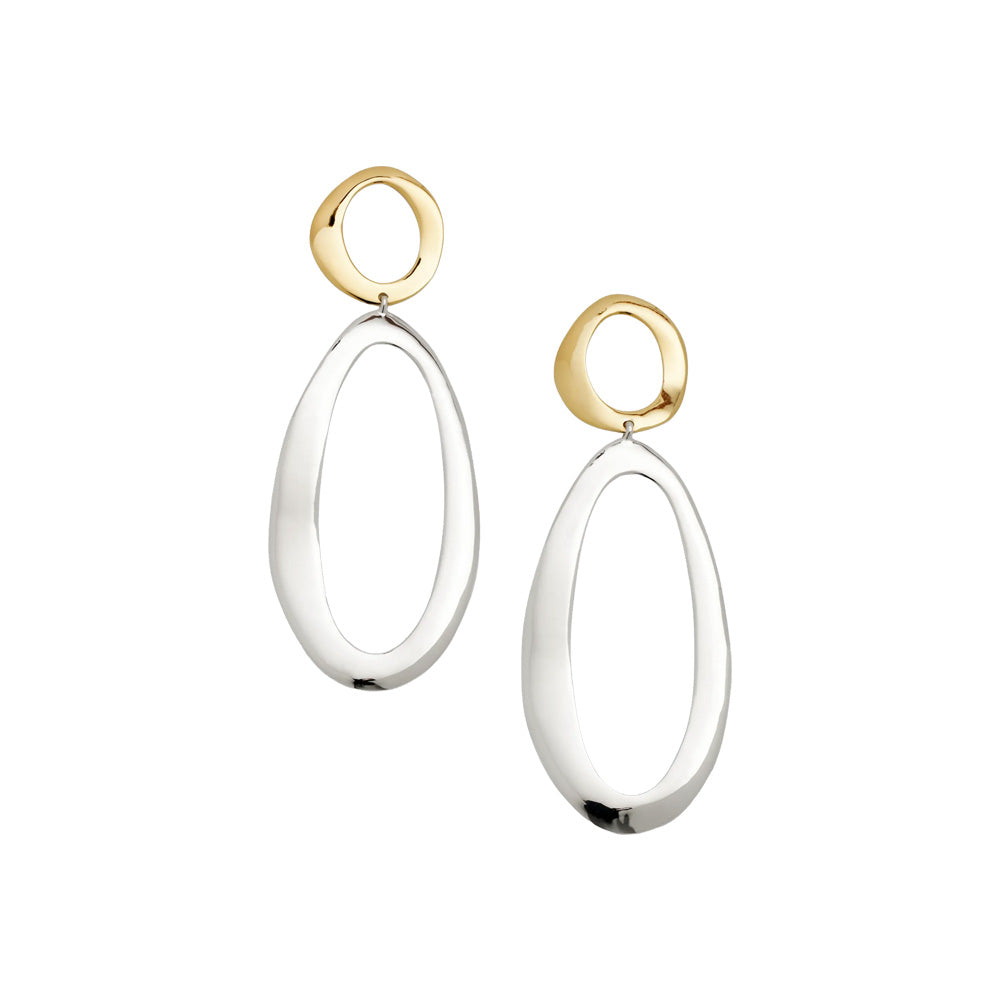 18K Yellow Gold, Sterling Silver Double Drop Earrings
