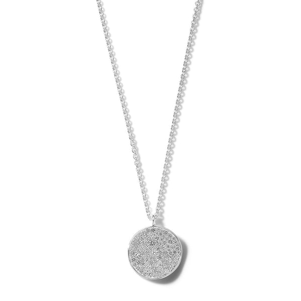 Medium Flower Pendant Necklace in Sterling Silver with Diamonds
