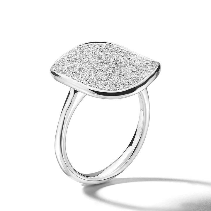 Large Flower Disc Ring in Sterling Silver with Diamonds