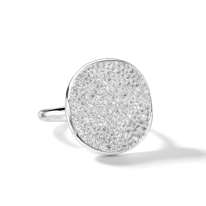 Large Flower Disc Ring in Sterling Silver with Diamonds