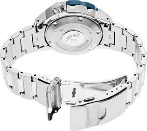 Stainless steel Seiko watch on a white background