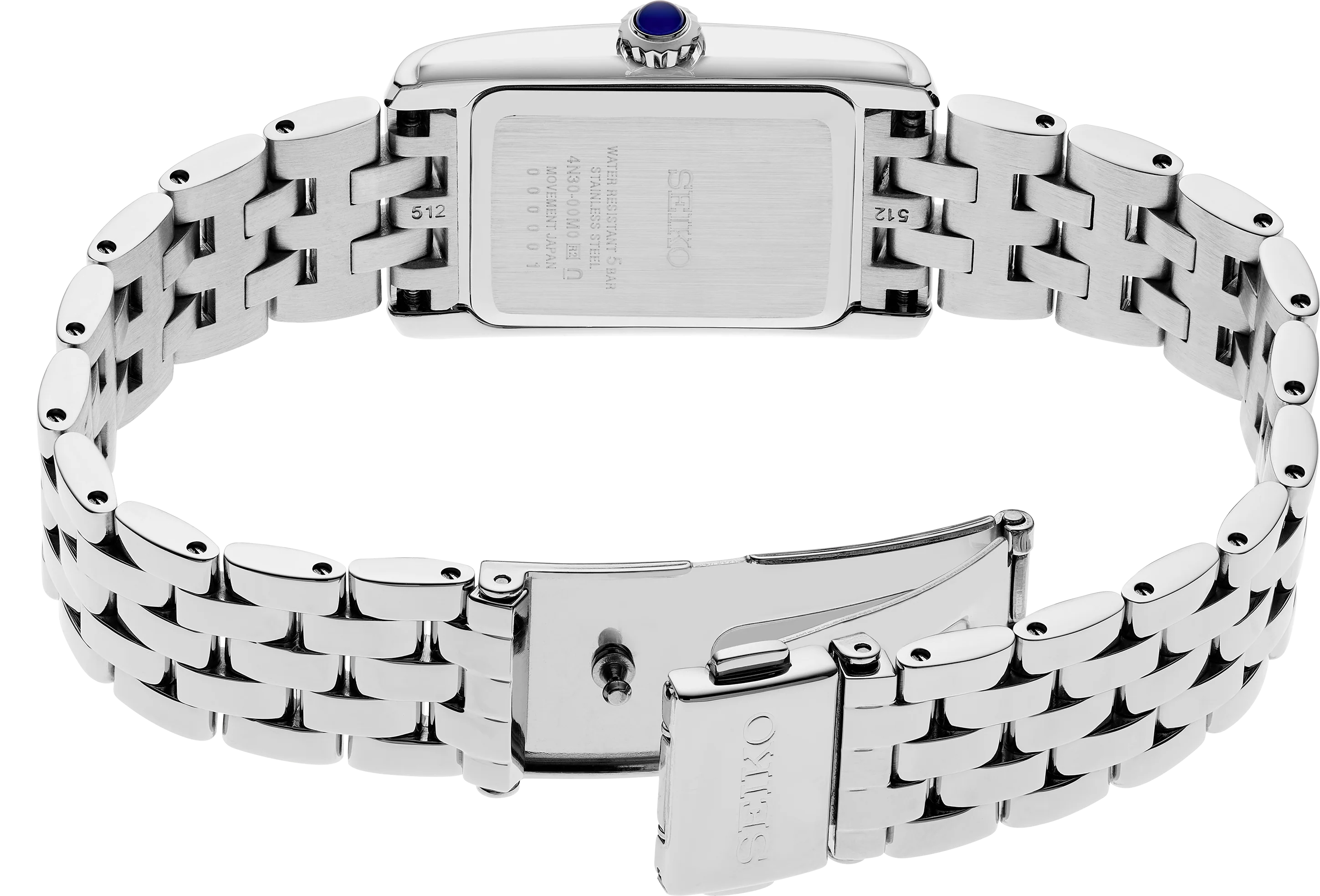 Silver watch with a detailed metal band on a white background