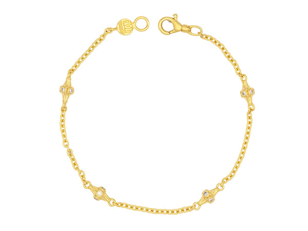 Gold Station Link Bracelet with Diamonds