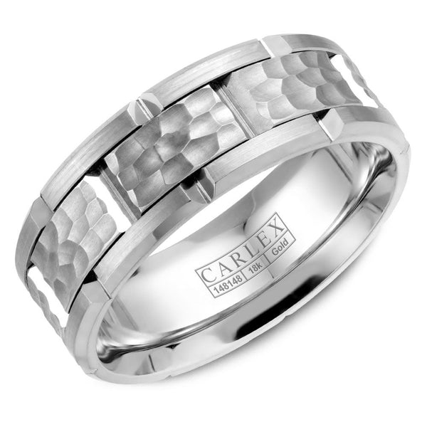 14K White Gold Carved Band