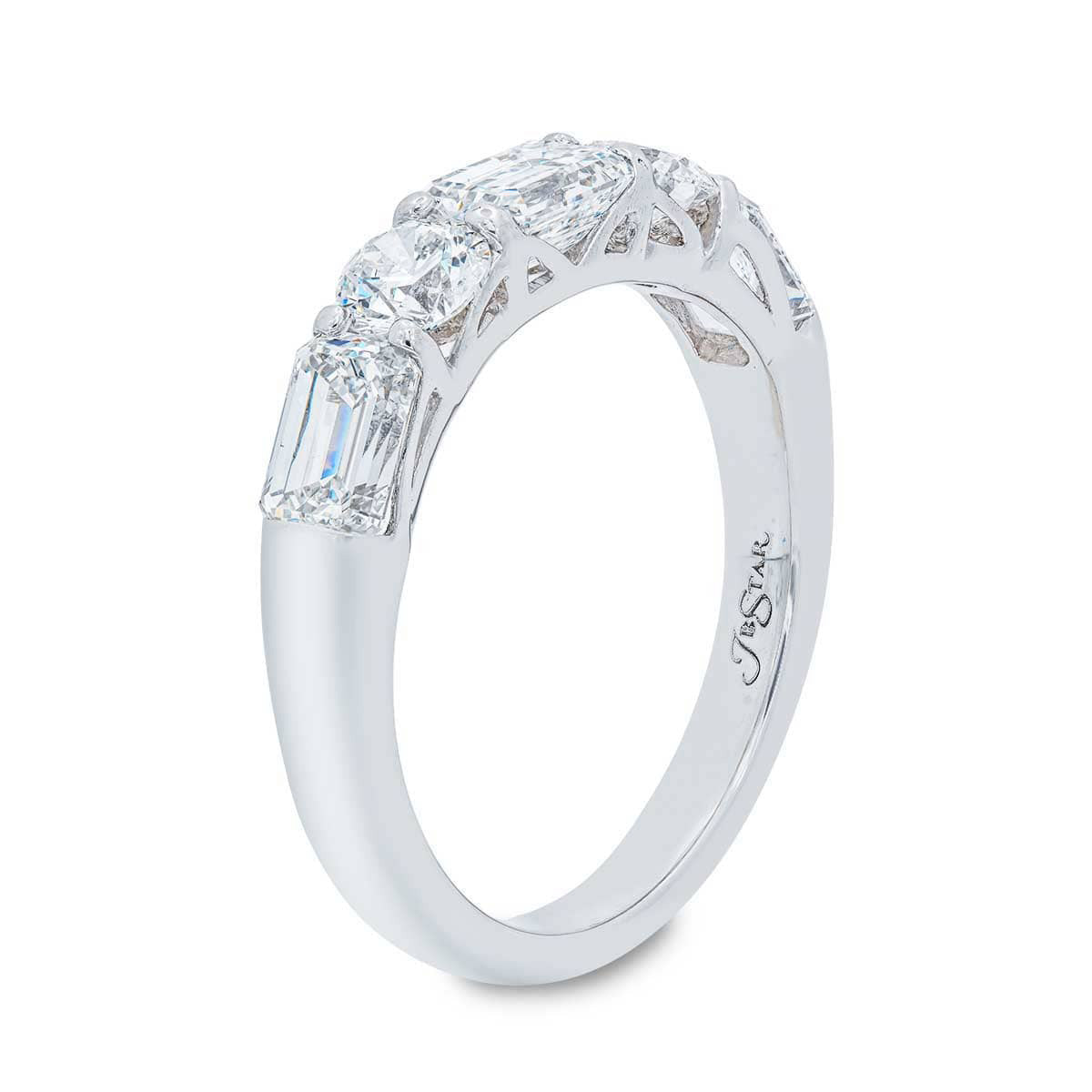 2.04ctw Emerald and Round Cut Diamond Band