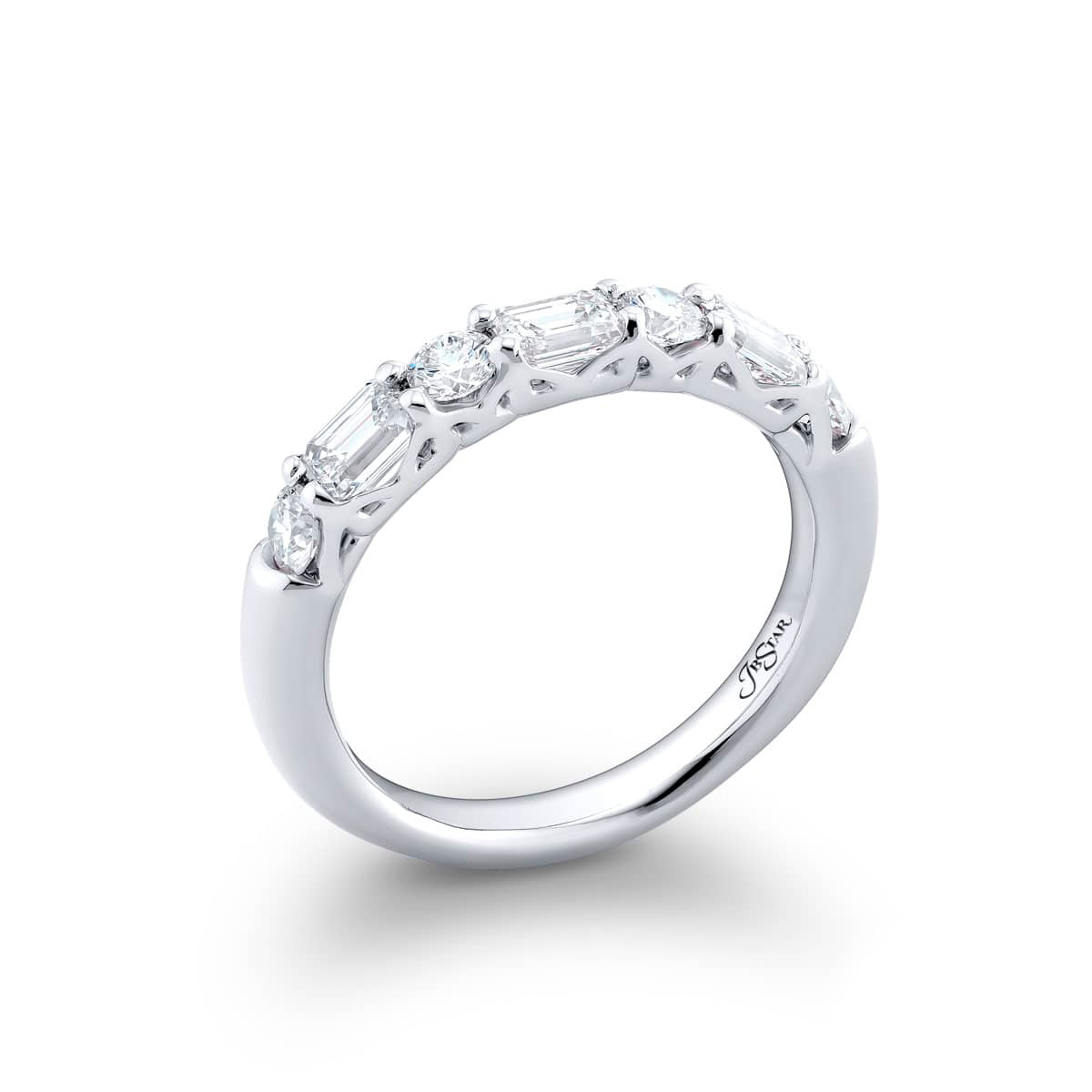 1.13ctw Emerald and Round Cut Diamond Band
