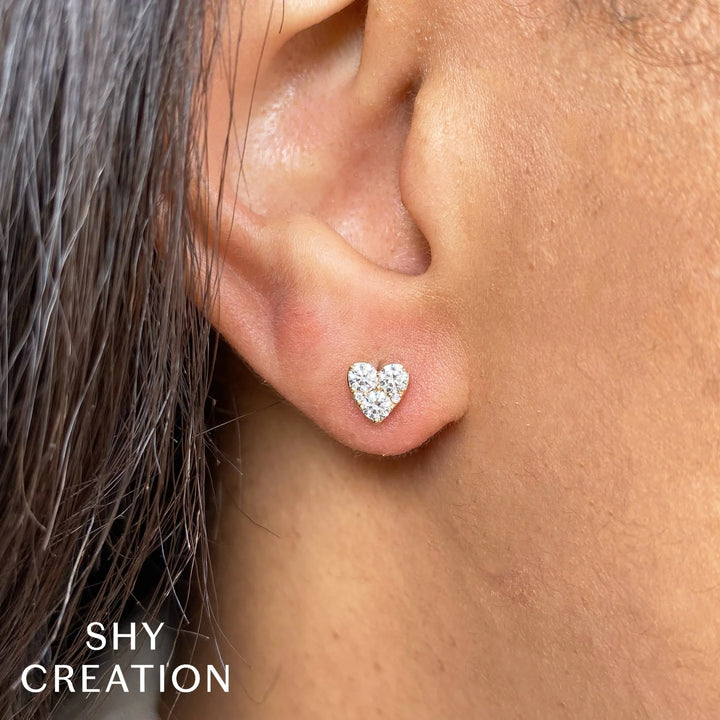 Shy Creation 0.51CT 14K Yellow Gold Diamond Heart Stud Earrin