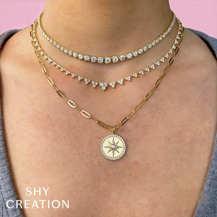 Shy Creation 4.08ctw Diamonds set in geometric patterns on a 14K yellow gold chain