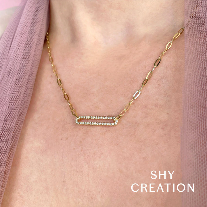 Shy Creation 0.26ctw Diamond Paper Clip Link Necklace in 14K Yellow Gold