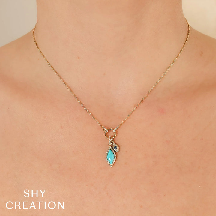 0.15ctw Diamond, Blue Sapphire & Turquoise Necklace