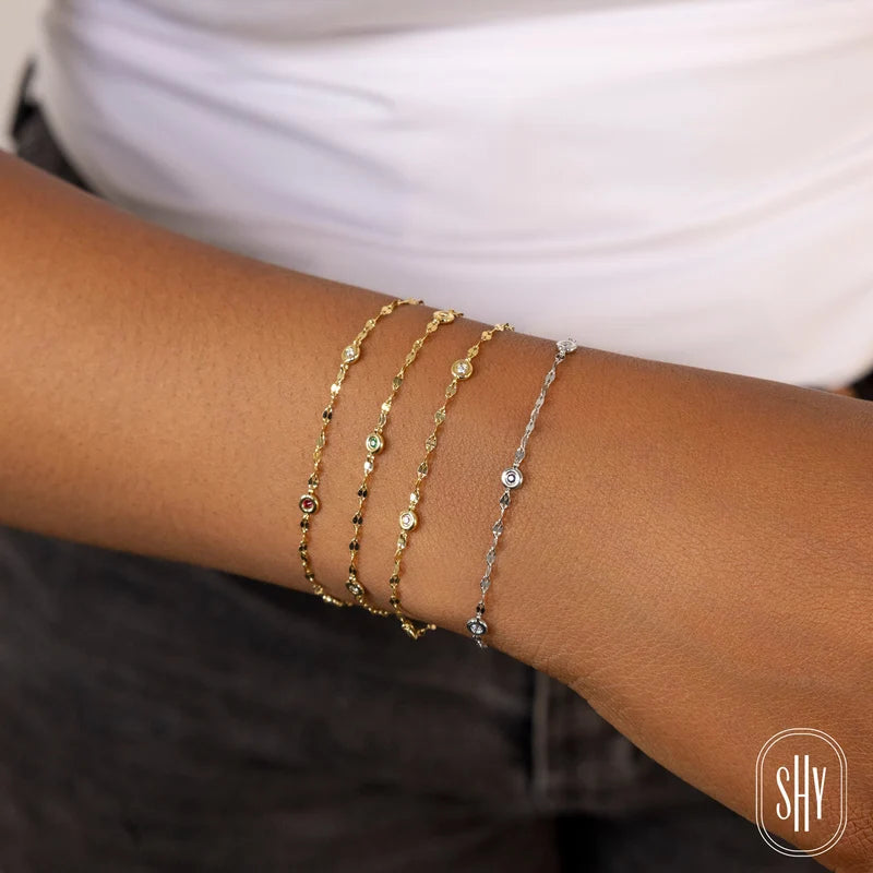 0.04ctw Diamond & Sapphire Station Sparkle Chain Bracelet