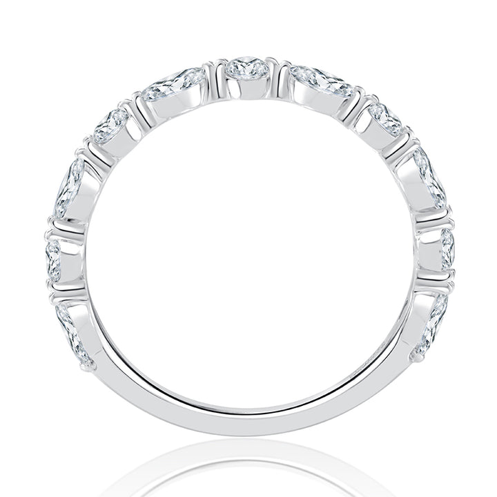 Delicate Halfway Alternating Round and Marquise Diamond Wedding Band