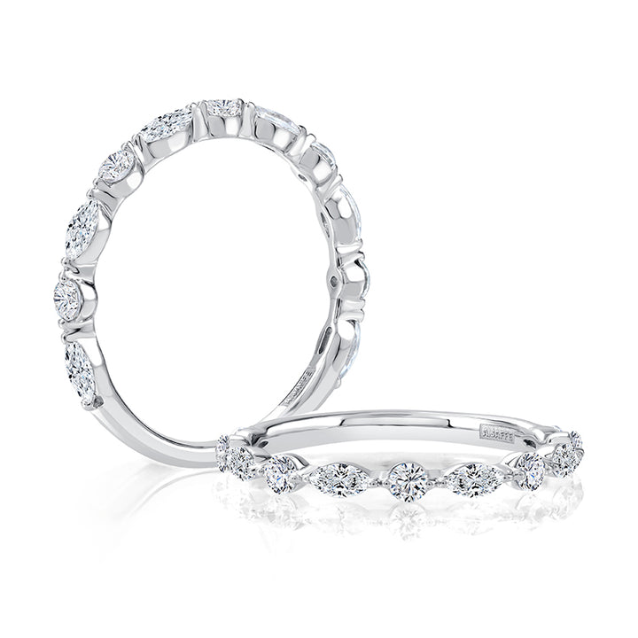 Delicate Halfway Alternating Round and Marquise Diamond Wedding Band