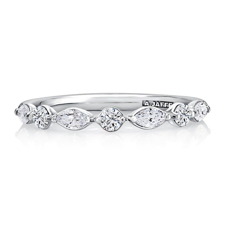 Delicate Halfway Alternating Round and Marquise Diamond Wedding Band