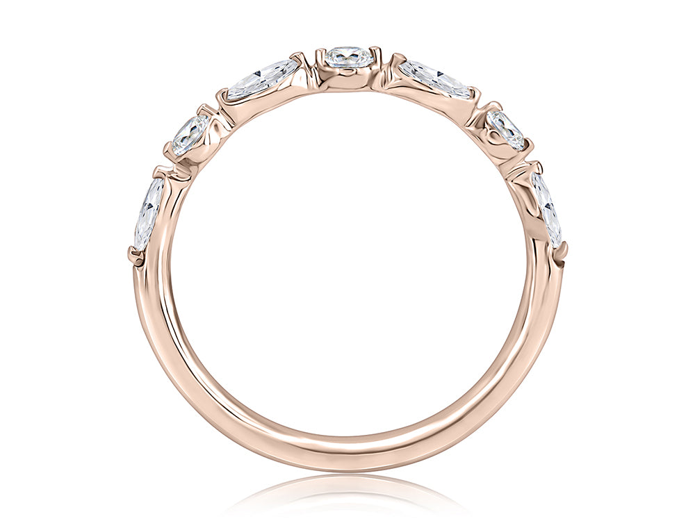 Delicate Halfway Alternating Round and Marquise Diamond Wedding Band