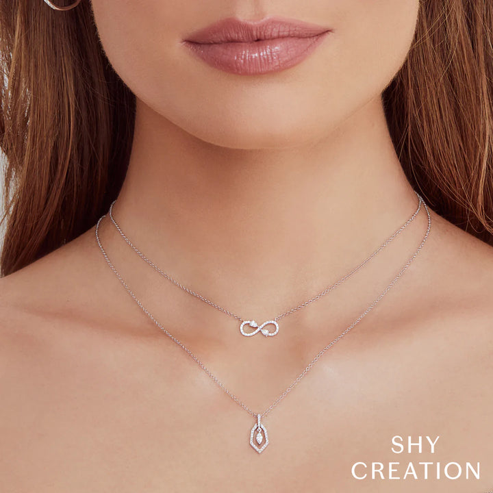 Shy Creation 0.22CTW Diamond 14K White Gold Infinity Necklace