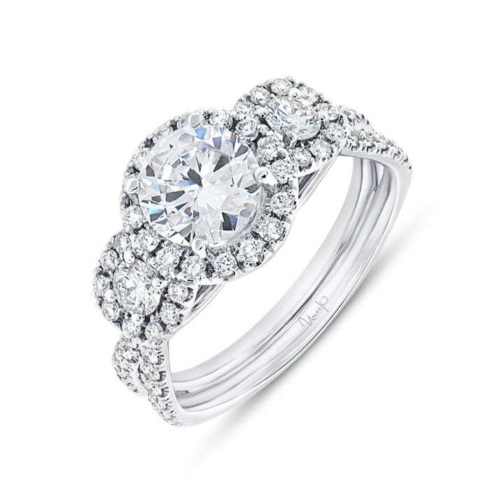 0.70ctw Diamond 3-Stone-Halo Engagement Ring