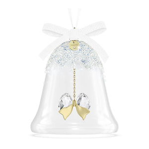 glass bell with crystals with gold tone finishes and plated tag with 2026 engraved