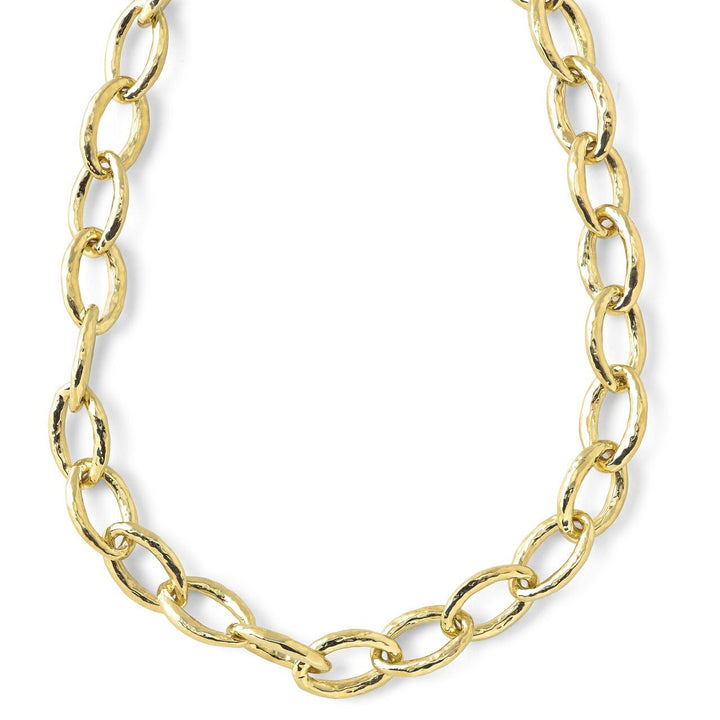 Short Hammered Bastille Mini Link Necklace in 18K Gold