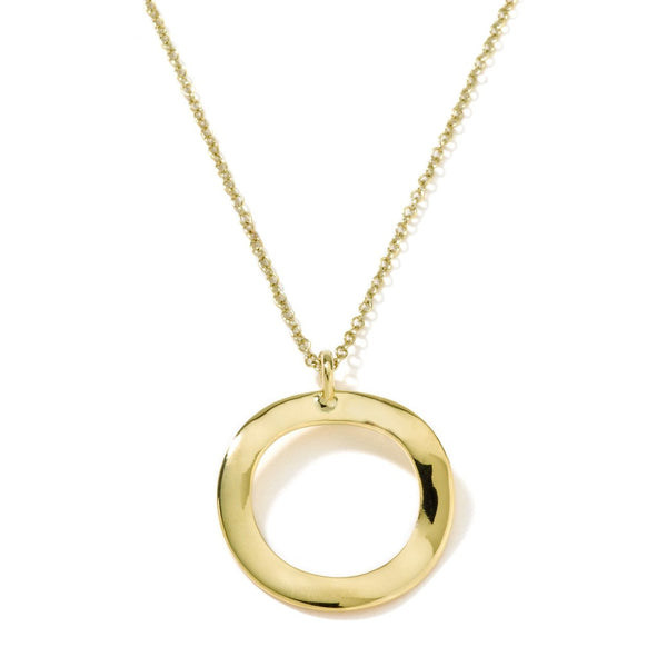 Short Mini Wavy Circle Pendant Necklace in 18K Gold
