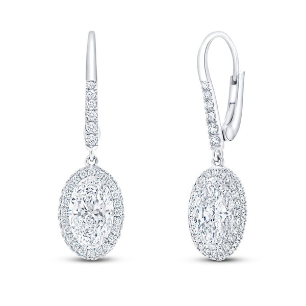 3.58ctw Halo Oval Shaped Diamond Dangle Earrings