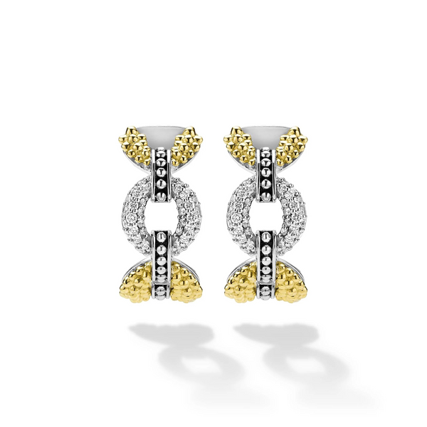 Two-Tone Petite Link Diamond Hoop Earrings
