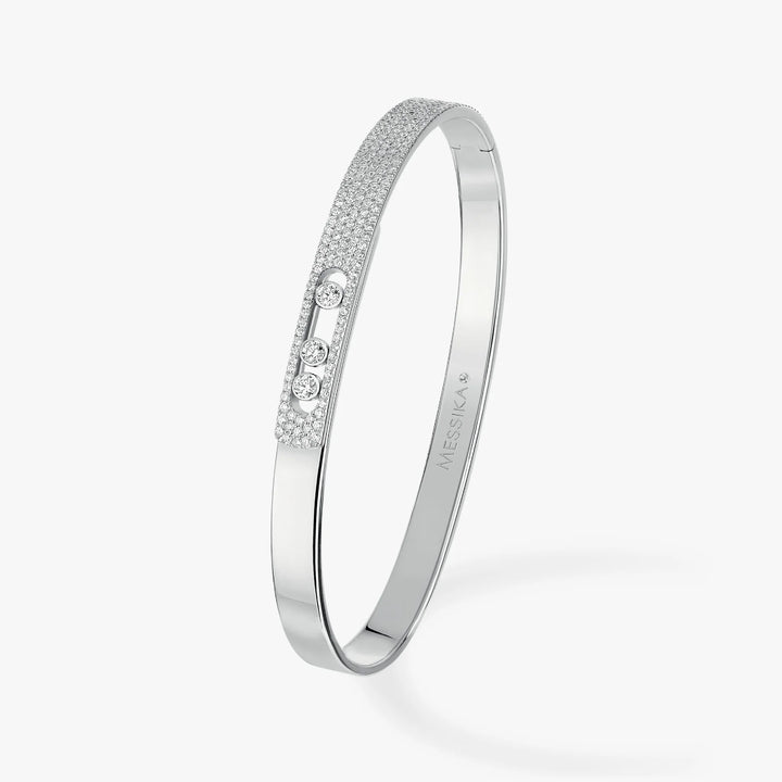 0.91ctw White Gold Diamond Pavé Bangle Bracelet