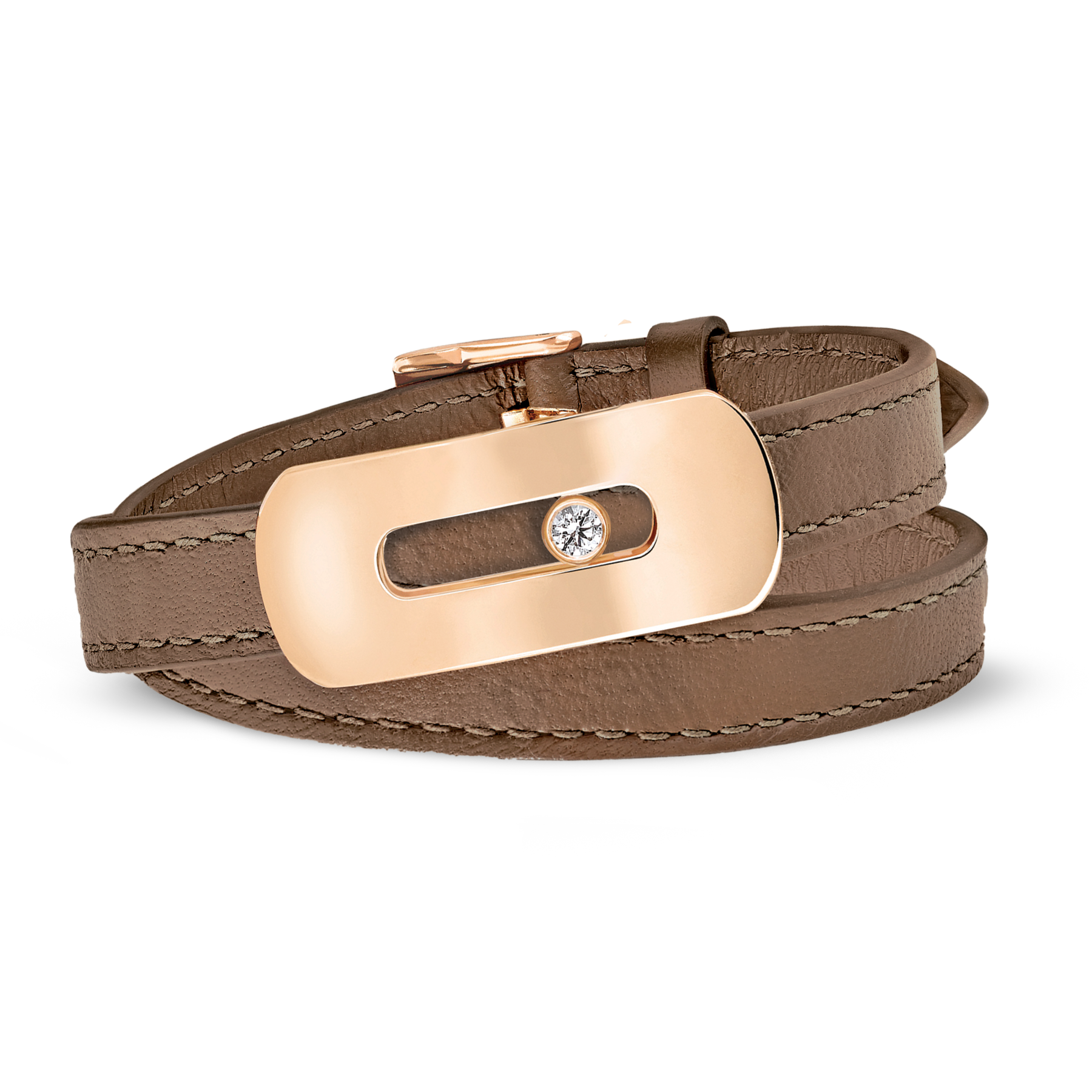 Chocolate My Move calfskin strap & 18K yellow gold 0.08ctw My Move Motif Charm