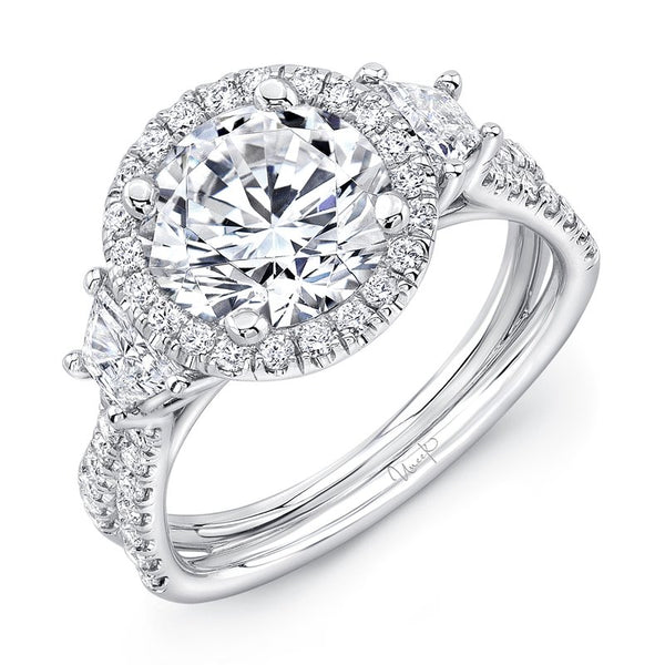 3-Stone-Halo Round Engagement Ring