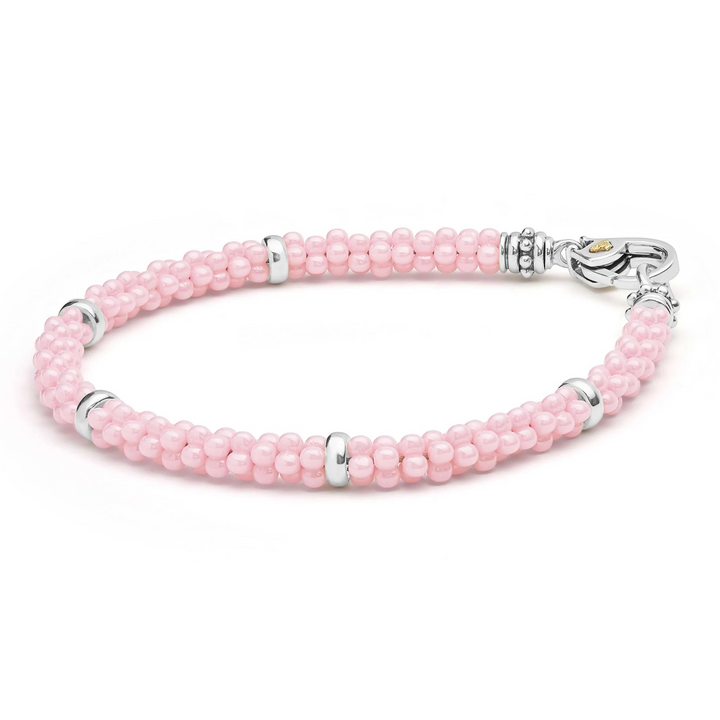 Pink Five Silver Station Ceramic Bracelet | 5mm