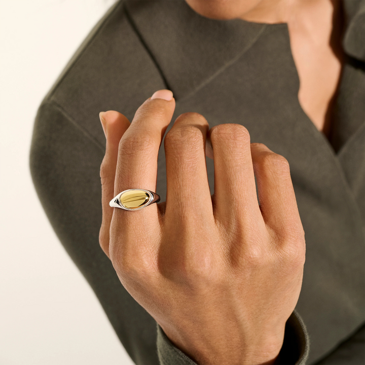 14K Gold & Sterling Silver Pebble Ring