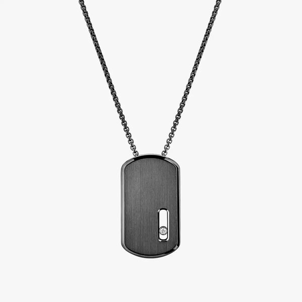 0.14ctw Graphite Titanium Diamond Military Tag Necklace