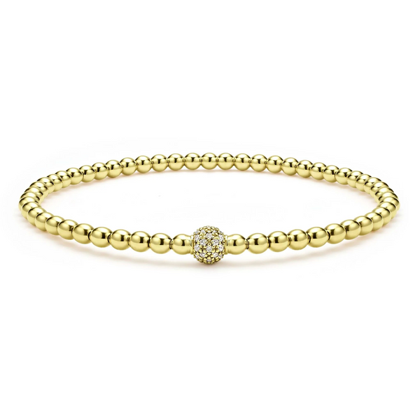 18K Gold and Diamond Bead Bracelet | 3mm