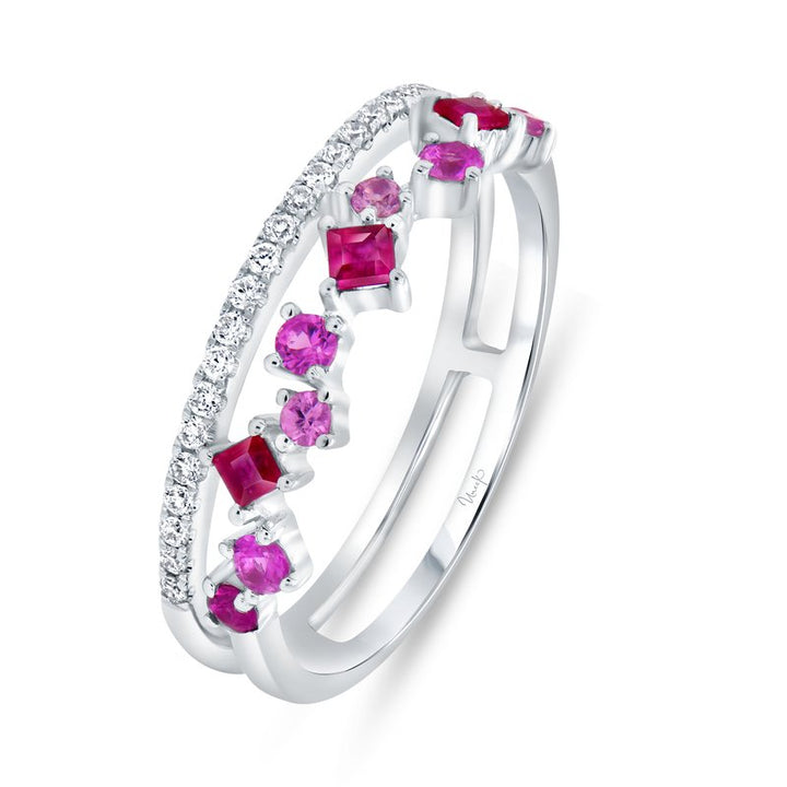 Princess Cut Ruby and Diamond Fashion Ring