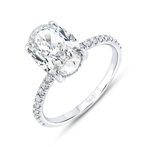 3.36 Under-Halo Oval Shaped Diamond Engagement Ring