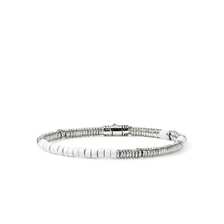 Sterling Silver White Enamel Heishi Chain Bracelet
