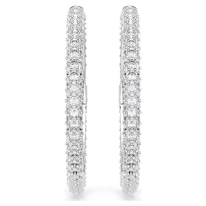 silver tone crystal hoops on a white background
