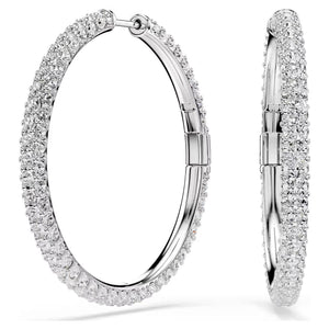 silver tone crystal hoops on a white background